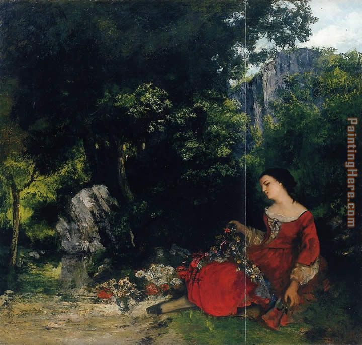 Woman with Garland painting - Gustave Courbet Woman with Garland art painting